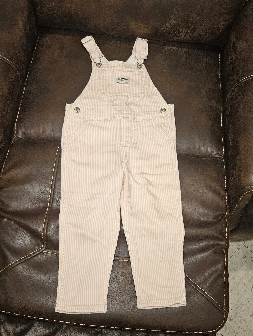 OshKosh B'gosh Pale Pink & White Stripe Kids Overalls 3T